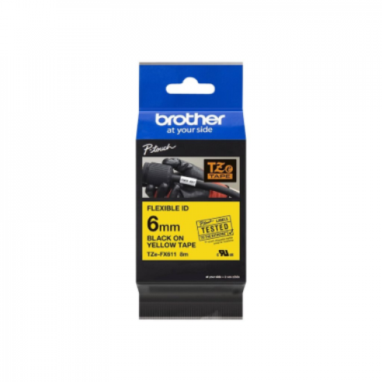 Brother | TZe-FX611 Flexible ID Laminated Tape | Black on Yellow | TZe | 8 m | 6 cm