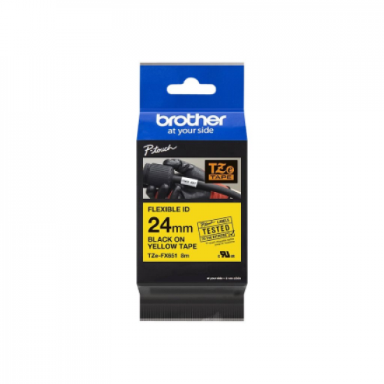 Brother | TZe-FX651 Flexible ID Laminated Tape | Black on Yellow | TZe | 8 m | 2.4 cm