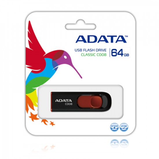 ADATA | C008 | 64 GB | USB 2.0 | Black/Red
