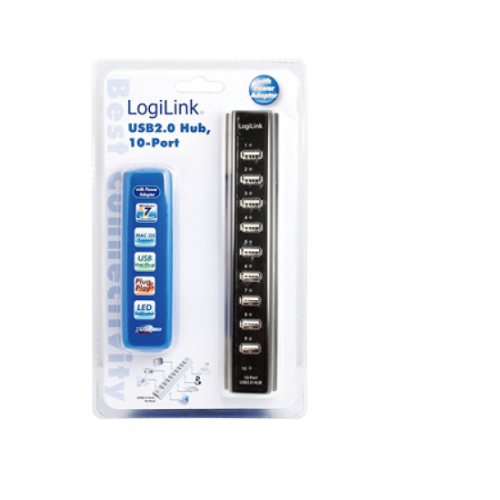 Logilink | USB 2.0 Hub-10 port whit power adapter