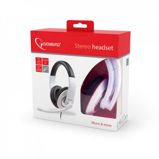 Gembird | MHS-001-GW | Stereo headset | Built-in microphone | 3.5 mm | Glossy white