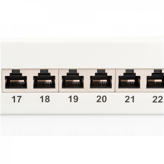 Digitus | Patch Panel | DN-91624S | White | Category: CAT 6; Ports: 24 x RJ45; Retention strength: 7.7 kg; Insertion force: 30N max | 48.2 x 4.4 x 10.9 cm