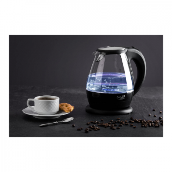 Kettle | Adler | Kettle | AD 1224 | Standard | 2000 W | 1.5 L | Glass | 360° rotational base | Black