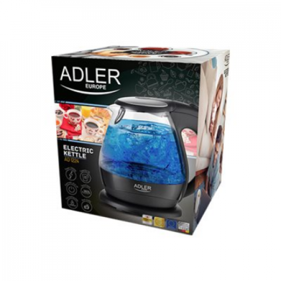 Kettle | Adler | Kettle | AD 1224 | Standard | 2000 W | 1.5 L | Glass | 360° rotational base | Black
