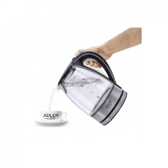 Adler | Kettle | AD 1225 | Standard | 2000 W | 1.7 L | Glass | 360° rotational base | Transparent/Stainless steel