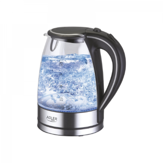 Adler | Kettle | AD 1225 | Standard | 2000 W | 1.7 L | Glass | 360° rotational base | Transparent/Stainless steel