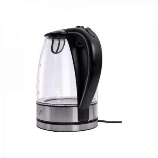 Adler | Kettle | AD 1225 | Standard | 2000 W | 1.7 L | Glass | 360° rotational base | Transparent/Stainless steel