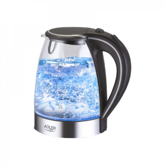 Adler | Kettle | AD 1225 | Standard | 2000 W | 1.7 L | Glass | 360° rotational base | Transparent/Stainless steel