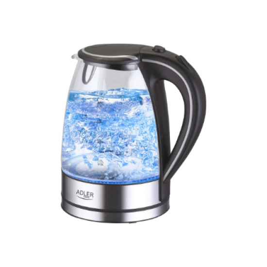 Adler | Kettle | AD 1225 | Standard | 2000 W | 1.7 L | Glass | 360° rotational base | Transparent/Stainless steel