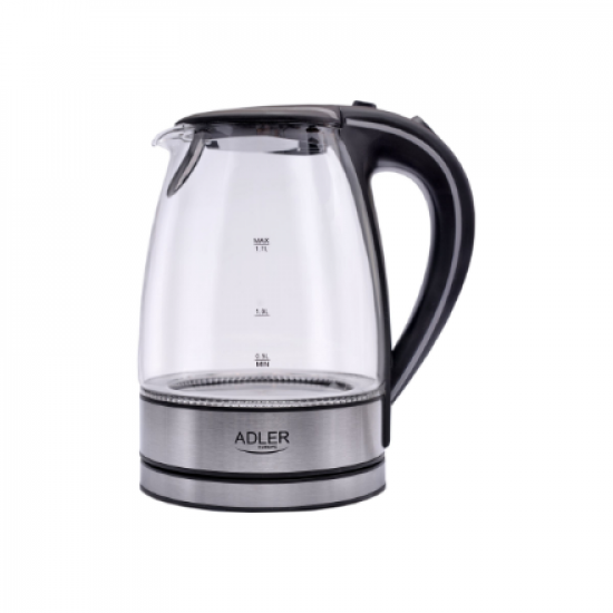 Adler | Kettle | AD 1225 | Standard | 2000 W | 1.7 L | Glass | 360° rotational base | Transparent/Stainless steel