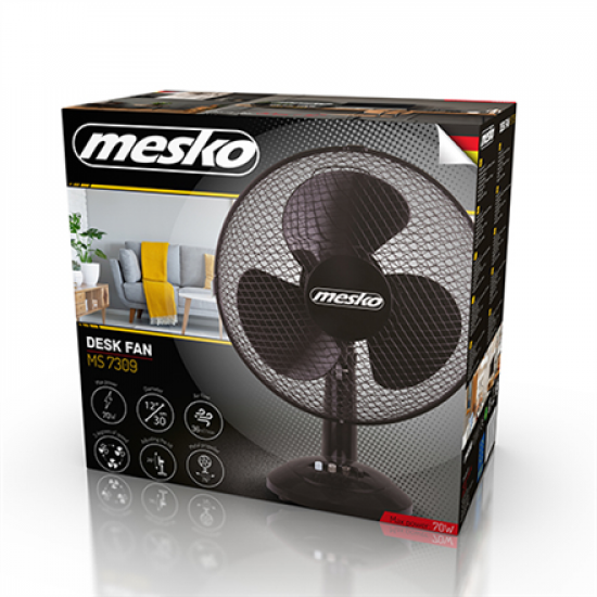 Mesko | Fan | MS 7309 | Table Fan | Black | Diameter 30 cm | Number of speeds 3 | Oscillation | 40 W | No