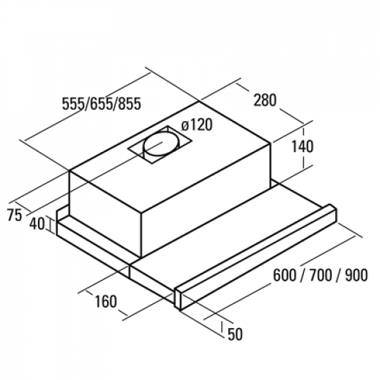 CATA | Hood | TF 2003 600 GWH | Telescopic | Energy efficiency class C | Width 60 cm | 390 m³/h | Mechanical control | LED | White Glass