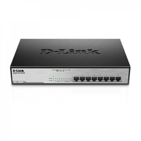 D-Link | Switch | DGS-1008MP | Unmanaged | Rack mountable | Gigabit Ethernet (copper) ports quantity 8 | Power over Ethernet (PoE) ports quantity 8 | Power supply type Single | 24 month(s)