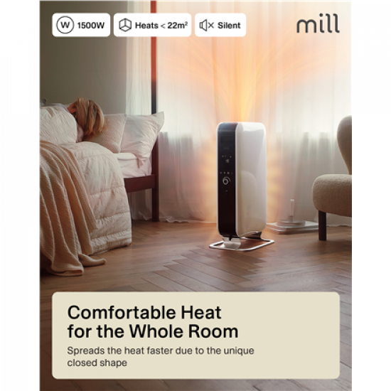 Mill | Heater | AB-H1500DN | Oil Filled Radiator | 1500 W | Number of power levels 3 | Suitable for rooms up to 16-24 m² | White