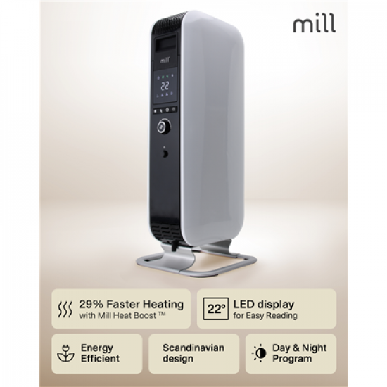 Mill | Heater | AB-H1500DN | Oil Filled Radiator | 1500 W | Number of power levels 3 | Suitable for rooms up to 16-24 m² | White