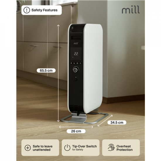 Mill | Heater | AB-H1500DN | Oil Filled Radiator | 1500 W | Number of power levels 3 | Suitable for rooms up to 16-24 m² | White