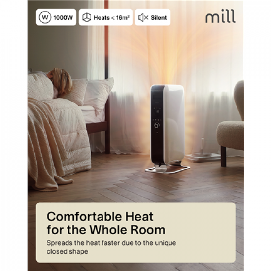 Mill | Heater | AB-H1000DN | Oil Filled Radiator | 1000 W | Number of power levels 3 | Suitable for rooms up to 12-16 m³ | White
