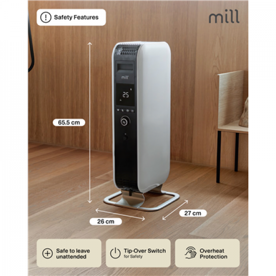 Mill | Heater | AB-H1000DN | Oil Filled Radiator | 1000 W | Number of power levels 3 | Suitable for rooms up to 12-16 m³ | White
