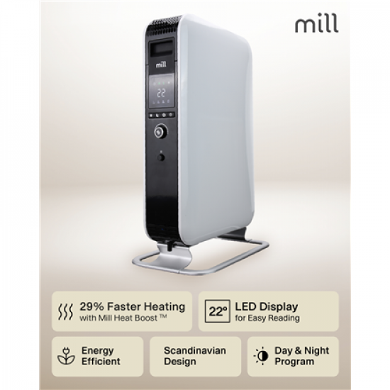 Mill | Heater | AB-H2000DN | Oil Filled Radiator | 2000 W | Number of power levels 3 | Suitable for rooms up to 24-34 m³ | White