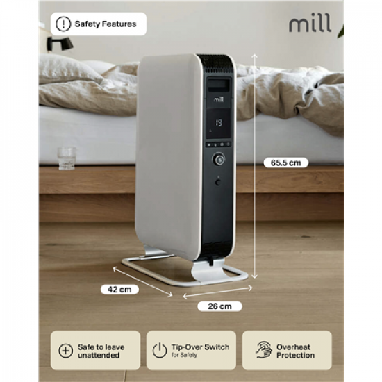 Mill | Heater | AB-H2000DN | Oil Filled Radiator | 2000 W | Number of power levels 3 | Suitable for rooms up to 24-34 m³ | White