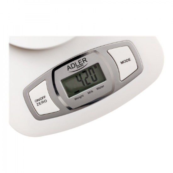 Adler AD 3137 Kitchen scales, Capacity 5 kg , Graduation 1g, Big LCD Display, Auto-zero/Auto-off, Large bowl, White | Adler | Adler AD 3137 | Maximum weight (capacity) 5 kg | Graduation 1 g | Display type LCD | White