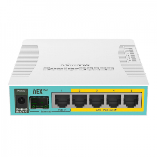 hEX PoE Router | RB960PGS | No Wi-Fi | 10/100/1000 Mbit/s | Ethernet LAN (RJ-45) ports 5 | Mesh Support No | MU-MiMO No | No mobile broadband | 1xUSB | 12 month(s)