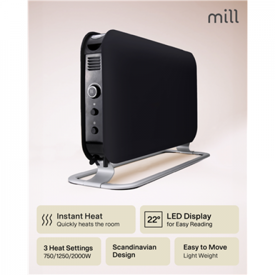 Mill | Heater | SG2000LED | Convection Heater | 2000 W | Number of power levels 3 | Suitable for rooms up to 5-20 m² | Black