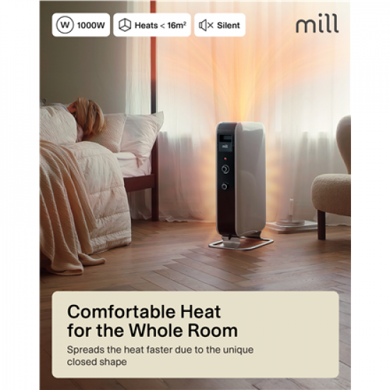 Mill | Heater | AB-H1000MEC | Oil Filled Radiator | 1000 W | Number of power levels 3 | Suitable for rooms up to 12-16 m² | White
