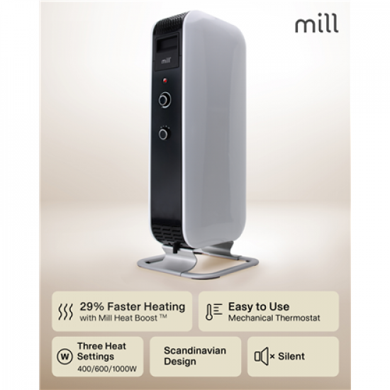 Mill | Heater | AB-H1000MEC | Oil Filled Radiator | 1000 W | Number of power levels 3 | Suitable for rooms up to 12-16 m² | White