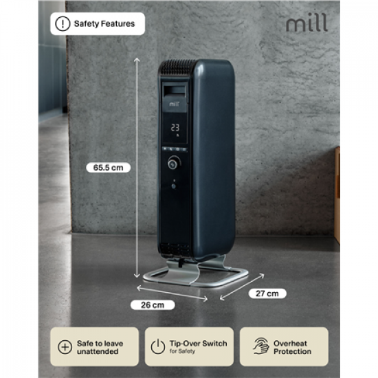 Mill | Heater | AB-H1000DN | Oil Filled Radiator | 1000 W | Number of power levels 3 | Suitable for rooms up to 12-16 m² | Black