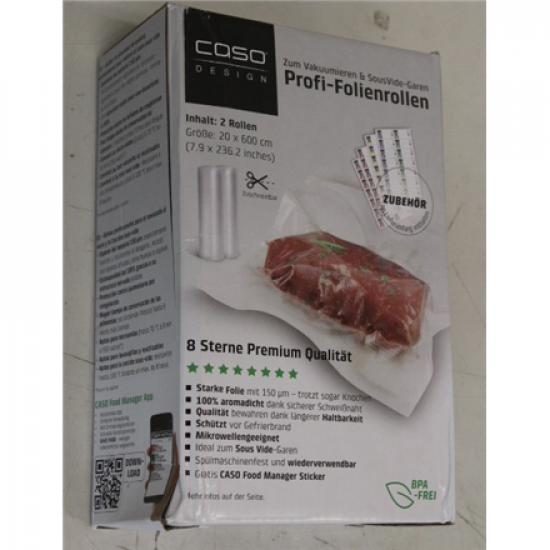 SALE OUT. Caso Roll for Vacuum sealer 20x600cm | Caso | Foil rolls | 01221 | 2 units | Dimensions (W x L) 20 x 600 cm | Transparent | DAMAGED PACKAGING