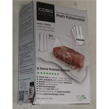 SALE OUT. Caso Roll for Vacuum sealer 20x600cm | Caso | Foil rolls | 01221 | 2 units | Dimensions (W x L) 20 x 600 cm | Transparent | DAMAGED PACKAGING