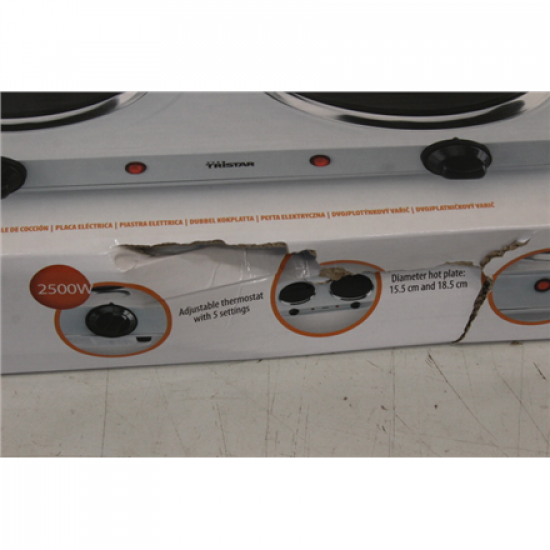 SALE OUT. Tristar KP-6245 Hot plate, 2 thermostats, 2 burners, 5 adjustable settings, Heat resisting housing, 1500W&1100W, White | SALE OUT. Tristar | Free standing table hob | KP-6245 | Hob type Electric | White | DAMAGED PACKAGING, DENT CORPUS
