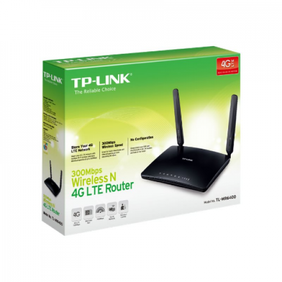 4G LTE Router | TL-MR6400 | 802.11n | 300 Mbit/s | 10/100 Mbit/s | Ethernet LAN (RJ-45) ports 3 | Mesh Support No | MU-MiMO No | 4G | Antenna type 2xExternal | No USB