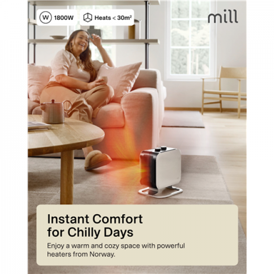 Mill | Heater | CUS1800MECWA | Fan heater | 1800 W | Number of power levels 2 | Suitable for rooms up to 10-30 m² | White