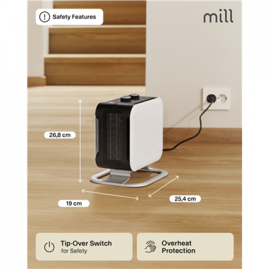 Mill | Heater | CUS1800MECWA | Fan heater | 1800 W | Number of power levels 2 | Suitable for rooms up to 10-30 m² | White