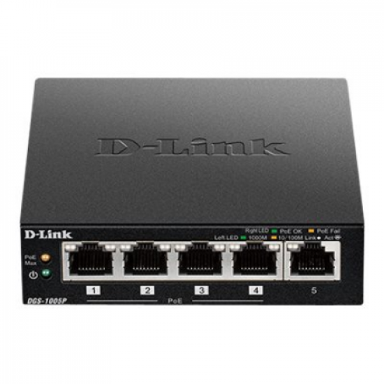 D-Link | Switch | DGS-1005P | Unmanaged | Desktop | Gigabit Ethernet (copper) ports quantity 5 | Power over Ethernet (PoE) ports quantity 4 | Power supply type External
