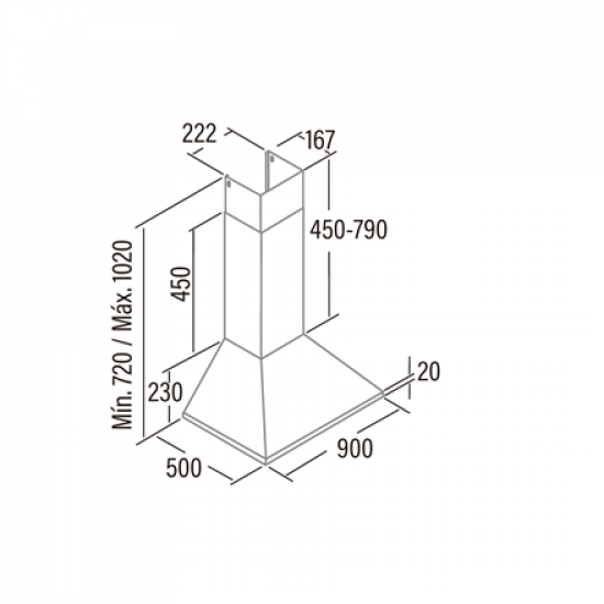 CATA | Hood | BETA 600 | Wall mounted | Energy efficiency class B | Width 60 cm | 645 m³/h | Mechanical control | LED | Inox