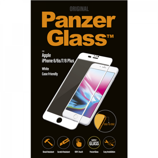 PanzerGlass | 2621 Casefriendly | Screen protector | Apple | iPhone 6/6s/7/8 Plus | Tempered glass | Transparent/White | Original PanzerGlass™ tempered glass screen protector/Crystal Clear/Full frame coverage/Oleophobic layer (antibacterial + anti-fingerp