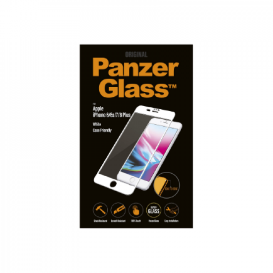 PanzerGlass | 2621 Casefriendly | Screen protector | Apple | iPhone 6/6s/7/8 Plus | Tempered glass | Transparent/White | Original PanzerGlass™ tempered glass screen protector/Crystal Clear/Full frame coverage/Oleophobic layer (antibacterial + anti-fingerp