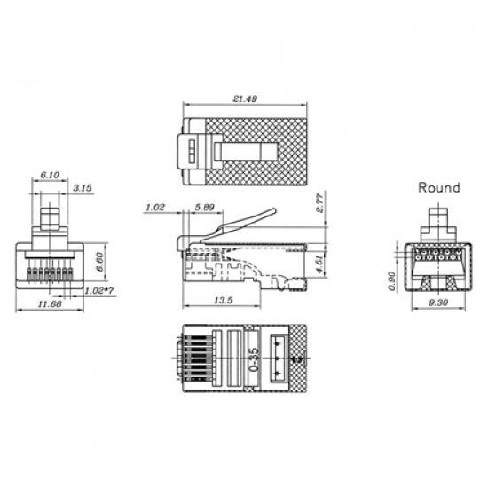 Goobay 93829 RJ45 plug, CAT 6 STP shielded | for round cable   for stranded and solid inner conductor  Technical specifications  Connections  Connection, type  RJ45 male (8P8C)   Connection, contact material  gold-plated 15µ   Contacting  4+4 Pin   Cable 