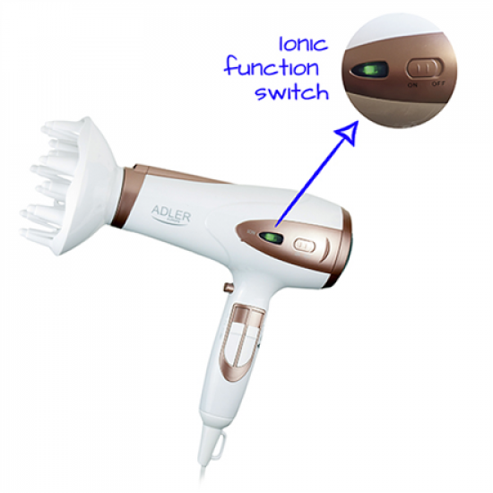 Adler | Hair Dryer | AD 2248 | 2400 W | Number of temperature settings 3 | Ionic function | Diffuser nozzle | White