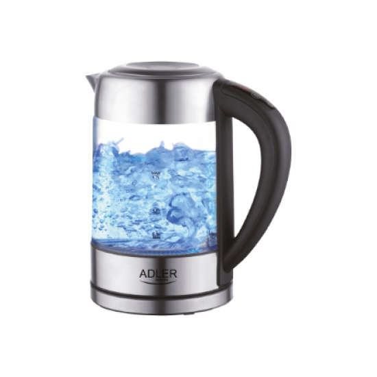 Adler | Kettle | AD 1247 NEW | With electronic control | 1850 - 2200 W | 1.7 L | Stainless steel, glass | 360° rotational base | Stainless steel/Transparent