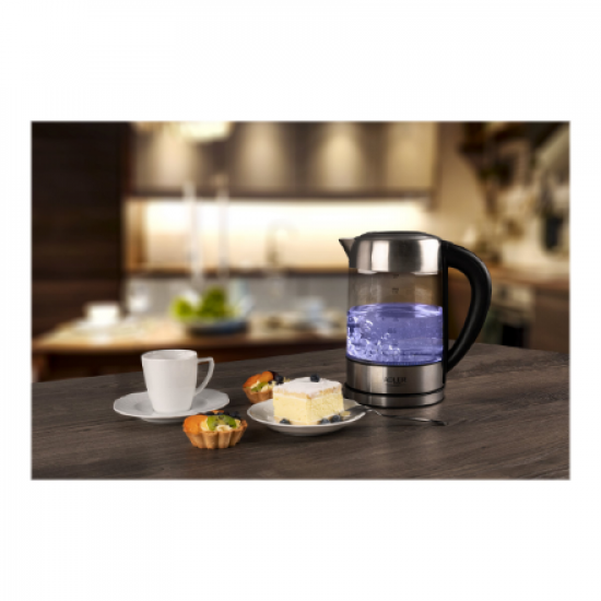 Adler | Kettle | AD 1247 NEW | With electronic control | 1850 - 2200 W | 1.7 L | Stainless steel, glass | 360° rotational base | Stainless steel/Transparent