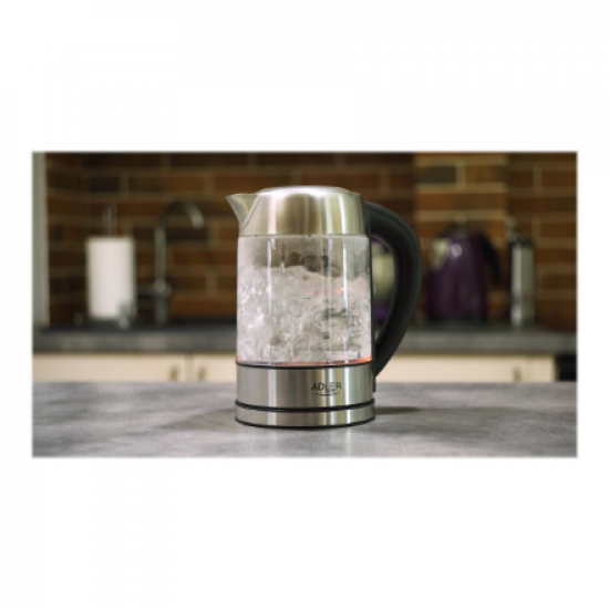 Adler | Kettle | AD 1247 NEW | With electronic control | 1850 - 2200 W | 1.7 L | Stainless steel, glass | 360° rotational base | Stainless steel/Transparent