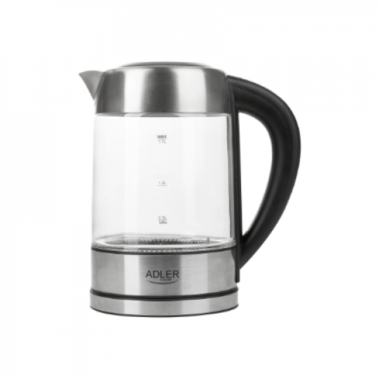 Adler | Kettle | AD 1247 NEW | With electronic control | 1850 - 2200 W | 1.7 L | Stainless steel, glass | 360° rotational base | Stainless steel/Transparent