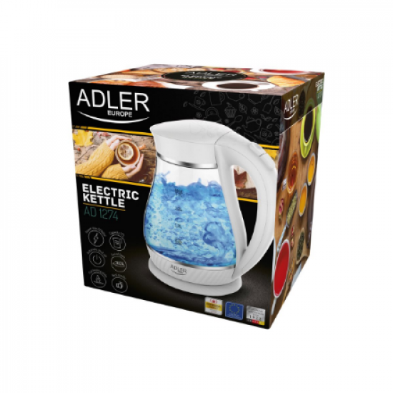 Adler | Kettle | AD 1274 | Electric | 2200 W | 1.7 L | Polypropylene/Glass | 360° rotational base | White