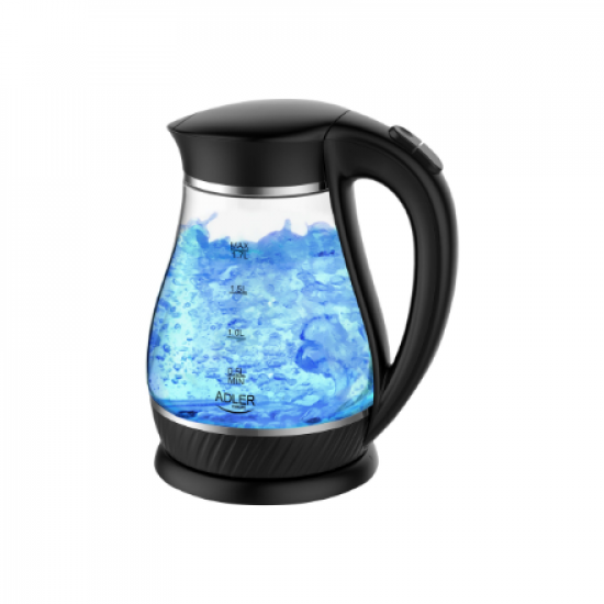 Adler | Kettle | AD 1274 | Standard | 2200 W | 1.7 L | Plastic/Glass | 360° rotational base | Black/ transparent