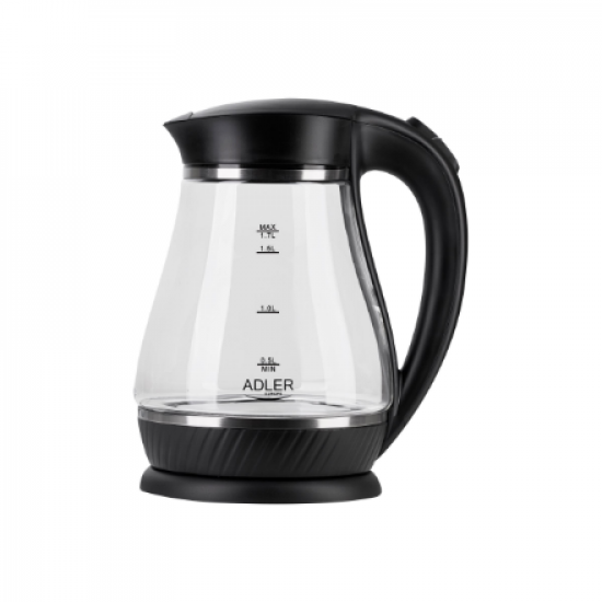 Adler | Kettle | AD 1274 | Standard | 2200 W | 1.7 L | Plastic/Glass | 360° rotational base | Black/ transparent