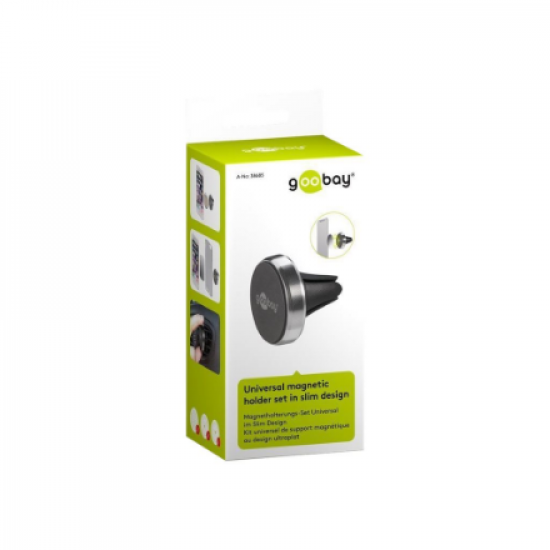 Goobay | Magnetic mount Metal Slim Design for smartphones (35mm) | 38685 | Black/Silver | Magnetic holder is suitable for almost every smartphone; Quick-Snap assembly technology for quick and easy use; Smart and almost invisible fastening option on the ca
